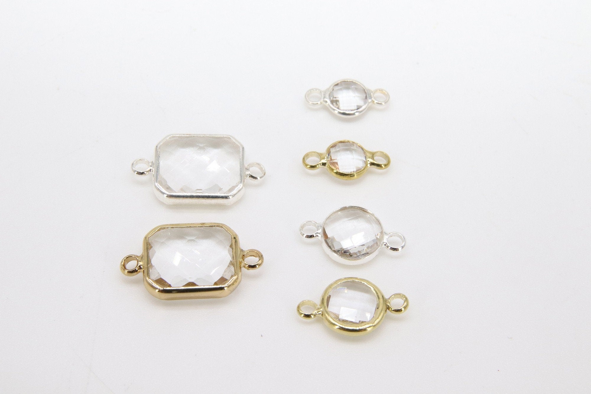 Round 6 mm Connectors, 2 Pcs Rectangle Gold or Silver 8 mm Charms and Links for DIY Earrings #649, Bracelet