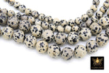Natural Dalmatian Beads, Smooth Round Black and Beige Jasper Bead Blends BS #14, sizes in 6 mm or 10 mm 15.5 inch FULL Strands