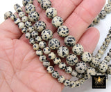 Natural Dalmatian Beads, Smooth Round Black and Beige Jasper Bead Blends BS #14, sizes in 6 mm or 10 mm 15.5 inch FULL Strands