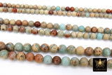 Natural African Blue Turquoise Opal Beads, Beige and Cream Round Jasper Beads BS #15, sizes 6mm 8mm 10mm 15.75 inch Strands