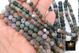 Natural Indian Agate Frosted Beads, Blended Greens and Beige Mauve Round Beads BS #18, sizes 6mm 8mm 15.5 inch Strands