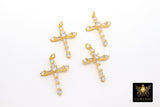 Gold Cubic Zirconia Cross, CZ Pave Cross for Necklaces #513, Crucifix 21 x 32 mm Religious Rosary Jewelry