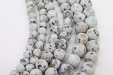 Natural Baby Blue Kiwi Beads, Frosted Sesame Round Blue BS #31, Black Spot Lotus Jasper Beads
