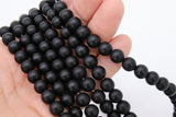 Black Stone Beads, Smooth Frosted Matte Round Black Beads BS #27, sizes 10mm 15.5 inch Strands