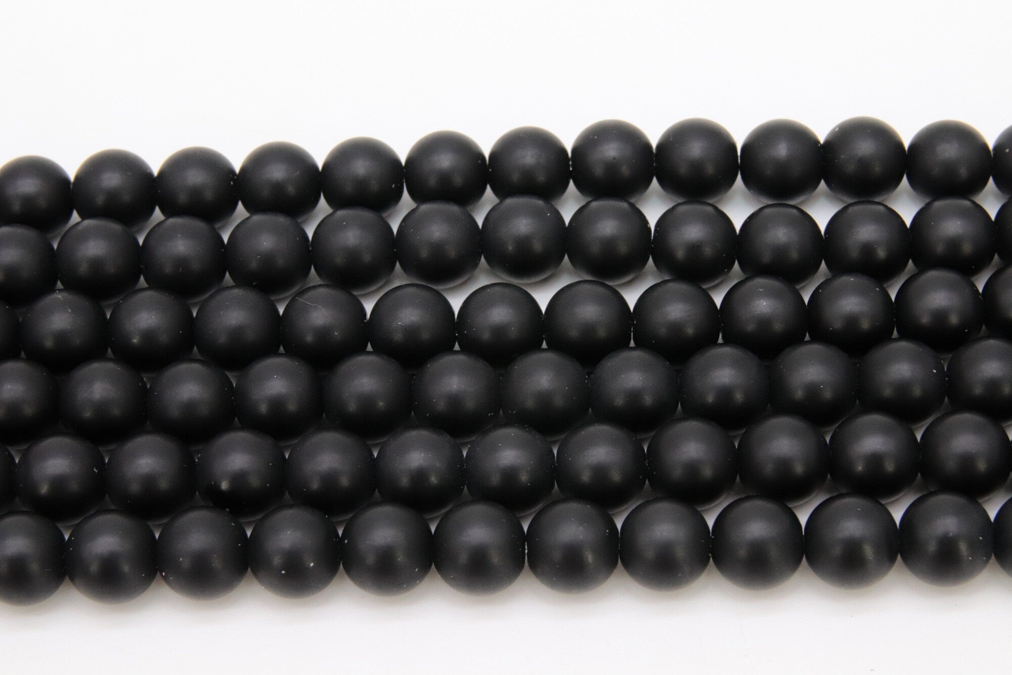 Black Stone Beads, Smooth Frosted Matte Round Black Beads BS #27