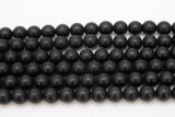 Black Stone Beads, Smooth Frosted Matte Round Black Beads BS #27