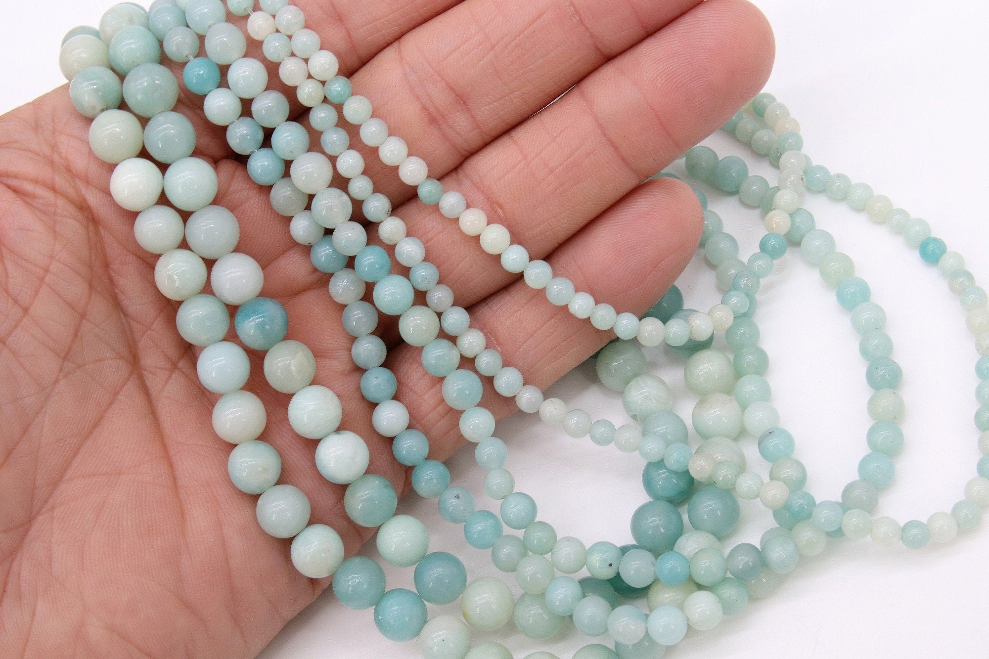 Natural Blue Amazonite Beads, Grade A Round Blue and White Beads BS #30, sizes 4 mm 6 mm 8 mm 15.75 inch Strands