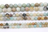 Natural Amazonite Beads, Round Beads in Light Blue and Beige blends BS #25, sizes 6 mm 8 mm 10 mm 15.5 inch Strands