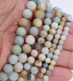 Natural Amazonite Beads, Round Beads in Light Blue and Beige blends BS #25, sizes 6 mm 8 mm 10 mm 15.5 inch Strands