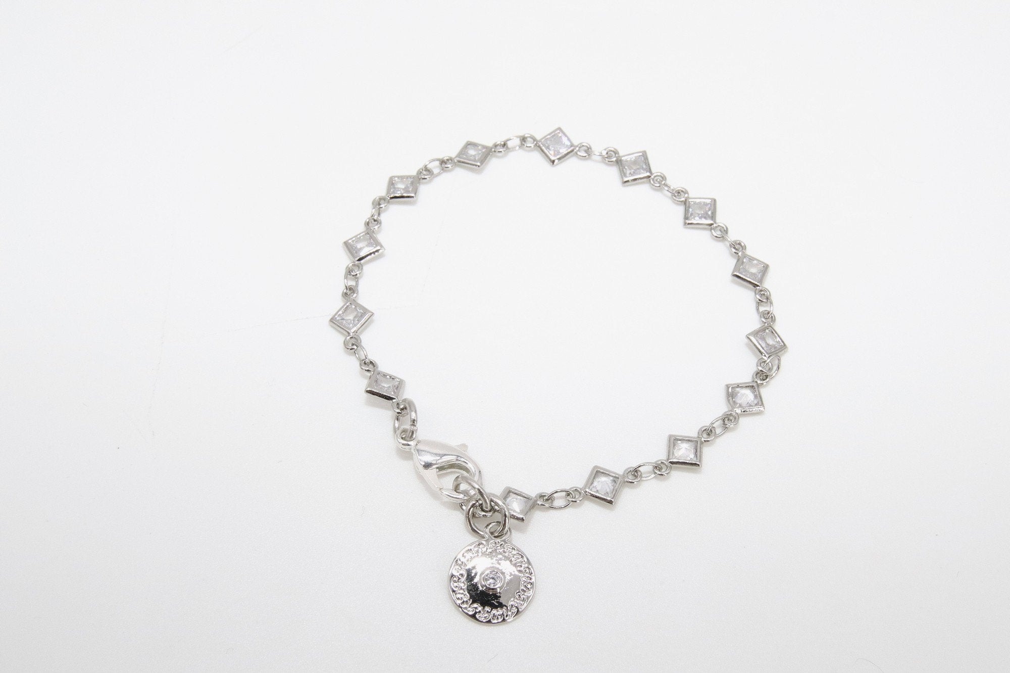 Silver CZ Bracelet, Gold Cubic Zirconia Dainty Diamond Shape Chain Link Bracelet - A Girls Gems