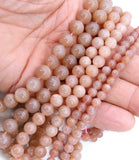 Natural Sunstone Beads, Smooth Round Pink Beige Beads BS #40
