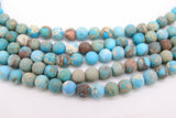 Natural Imperial Matte Blue Turquoise Jasper Beads, Frosted Sea Sediment Round Beige Beads BS #32, size 8mm 15 in FULL Strands