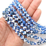 DZI Blue and White Beads, Natural Tibetian Smooth Round Band Beads BS #33 - A Girls Gems