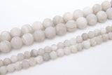 Natural White Agate Beads, Smooth Matte Agate Round Frosted Beads BS #36, sizes in 6 mm 8 mm 10 mm 15 inch Strands
