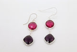 925 Sterling Silver Pink Tourmaline Earrings, Amethyst Gemstones, Dangle Ear Wire Hooks