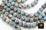 Natural Imperial Baby Blue Jasper Beads, Sea Sediment Round Marbleized Beige and Light Gray Beads BS #2 - A Girls Gems