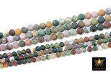 Natural Indian Agate Frosted Beads, Blended Greens and Beige Mauve Round Beads BS #18, sizes 6mm 8mm 15.5 inch Strands
