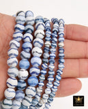 DZI Blue White Stripe Beads, Natural Tibetian Smooth Wavy Round Beads BS #5