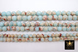 Natural Imperial Aqua Blue Jasper Beads, Sea Sediment Round Beige Beads Light Baby Blue BS #24, size 6 mm