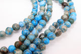 Natural Imperial Royal Blue Jasper Beads, Sea Sediment Round Marbleized Beads BS #55, sizes 6 to 10 mm 15 inch FULL Strands