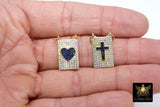 Gold CZ Pave Blue Cross Charm, 12 x 20 mm Scapula Heart Style Sapphire Rectangle Charm #442, 2 jump ring Connector - A Girls Gems