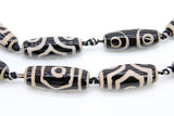 Tibetan DZI Tube Agate Beads, Long Oval Black and Creamy White Oblong Beads Eye Pattern sold individually, 10 x 28 mm