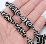 Tibetan DZI Tube Agate Beads, Long Oval Black and Creamy White Oblong Beads Eye Pattern sold individually, 10 x 28 mm
