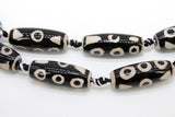 Tibetan DZI Tube Agate Beads, Long Oval Black and Creamy White Oblong Eye Beads BS #75, 10 x 28 mm