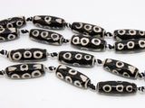 Tibetan DZI Tube Agate Beads, Long Oval Black and Creamy White Oblong Eye Beads BS #75, 10 x 28 mm