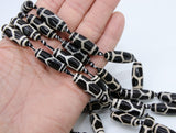 Tibetan DZI Tube Agate Beads, Long Oval Black and Creamy White Beads BS #76, Turtle Pattern
