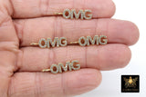 CZ Pave OMG Dog Tags, Gold Oh My God Word Charms Inspirational Dog Tags #2640, Oblong Rectangle Bar Pendants