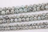 Natural Baby Blue Kiwi Beads, Frosted Sesame Round Blue BS #31, Black Spot Lotus Jasper Beads