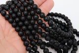 Black Stone Beads, Smooth Frosted Matte Round Black Beads BS #27, sizes 10mm 15.5 inch Strands