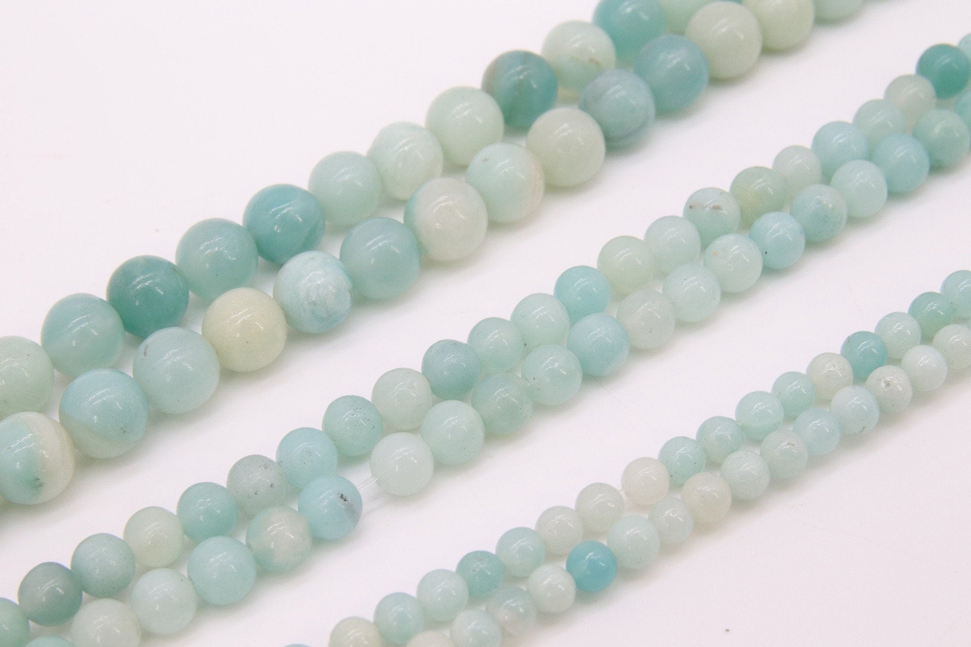 Natural Blue Amazonite Beads, Grade A Round Blue and White Beads BS #30, sizes 4 mm 6 mm 8 mm 15.75 inch Strands