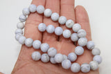 Natural Blue Lace Agate Beads, Smooth Round Light Blue and White Blended Beads BS #82, sizes in 10 mm 16 inch Strands