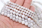 Natural White Agate Beads, Frosted Smooth Matte Agate Round Beads BS #36, sizes in 6 mm or 8 mm 15 inch Strands