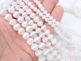 DZI White Stripe Beads, Natural Tibetian Smooth Round Band Beads BS #35, sizes 6 mm 8 mm or 10 mm 15 inch Strands
