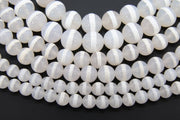 DZI White Stripe Beads, Natural Tibetian Smooth Round Band Beads BS #35, sizes 6 mm 8 mm or 10 mm 15 inch Strands