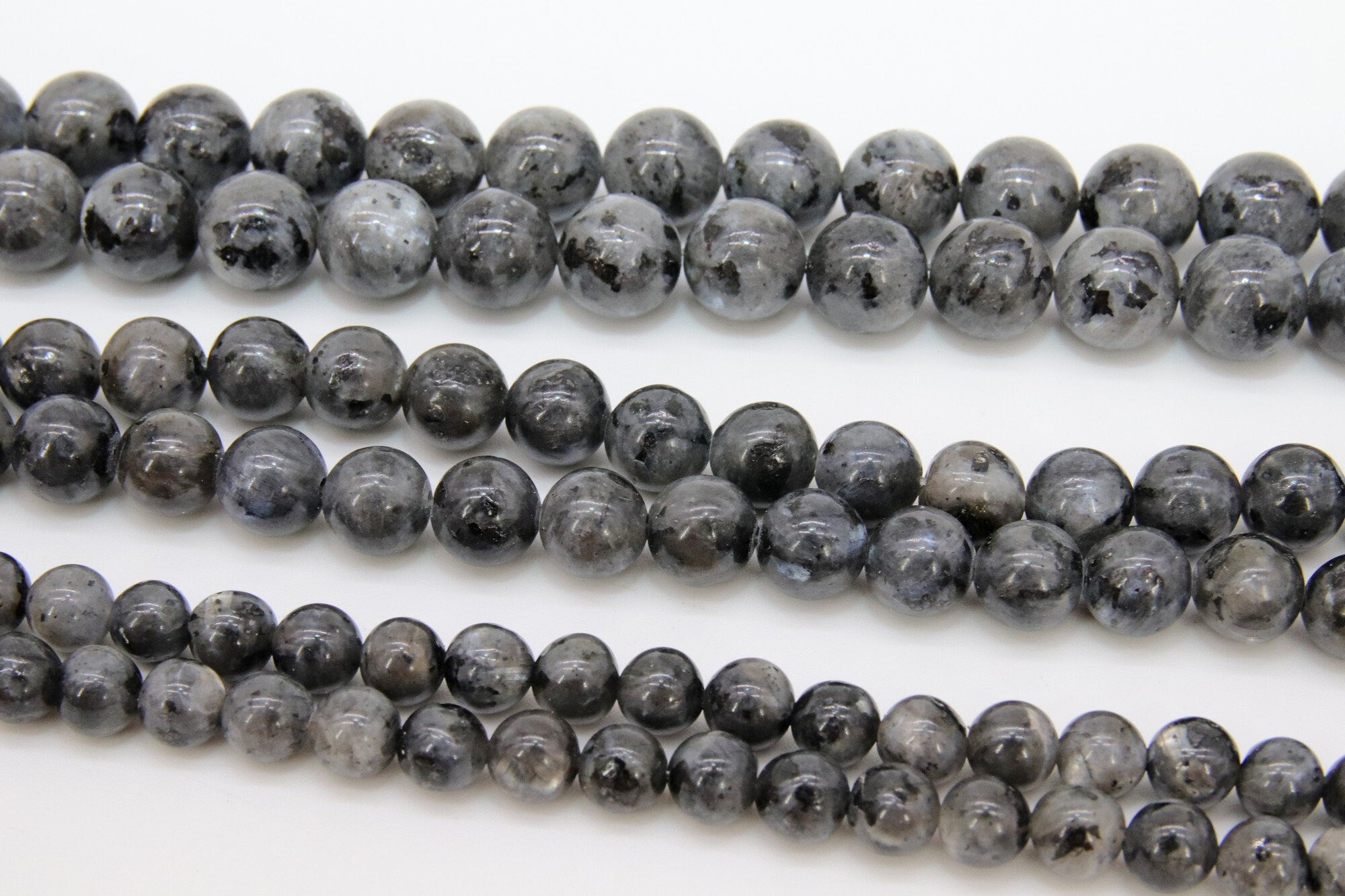 Natural Labradorite Beads, Smooth Shiny Round Black Gray Beads BS #34, size 6mm