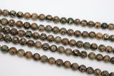 Tibetan DZI Agate Beads, Smooth Round Olive Hunter Green and Antique Brown Beads BS #37, sizes in 10 mm 15.75 inch Strands