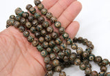 Tibetan DZI Agate Beads, Smooth Round Olive Hunter Green and Antique Brown Beads BS #37, sizes in 10 mm 15.75 inch Strands