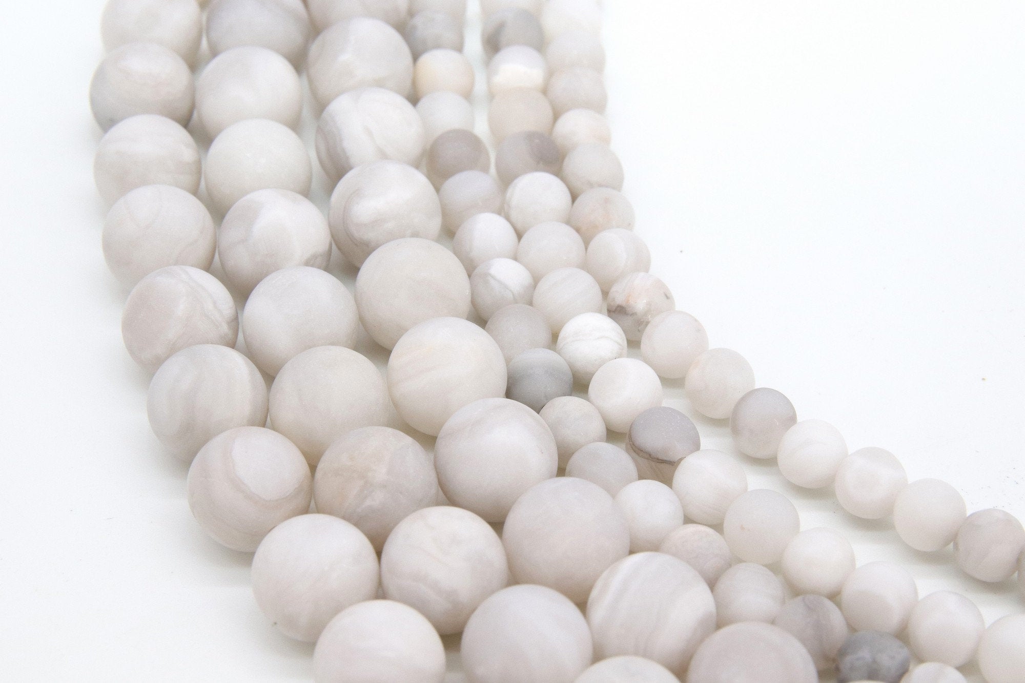 Natural White Agate Beads, Smooth Matte Agate Round Frosted Beads BS #36, sizes in 6 mm 8 mm 10 mm 15 inch Strands