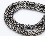 Tibetan DZI Rondelle Agate Beads, Large Round Flat Black and Creamy White Boho Beads BS #64, Size 7~8 x 11~12.5 mm