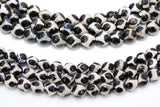 Tibetan Natural Faceted Agate Beads, DZI Agate Black and Beige White Color Beads BS #65, sizes 6 mm 8 mm or 10 mm 15 inch FULL Strands