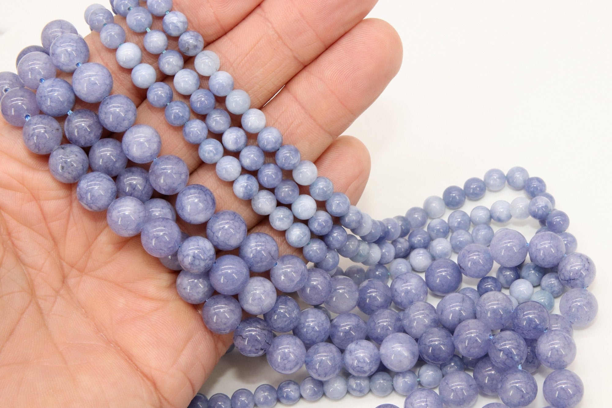 Natural Blue Quartz Beads, Smooth Baby Blue Gray Round Beads BS #67, sizes in 6 mm or 10 mm 15.75 inch Strands