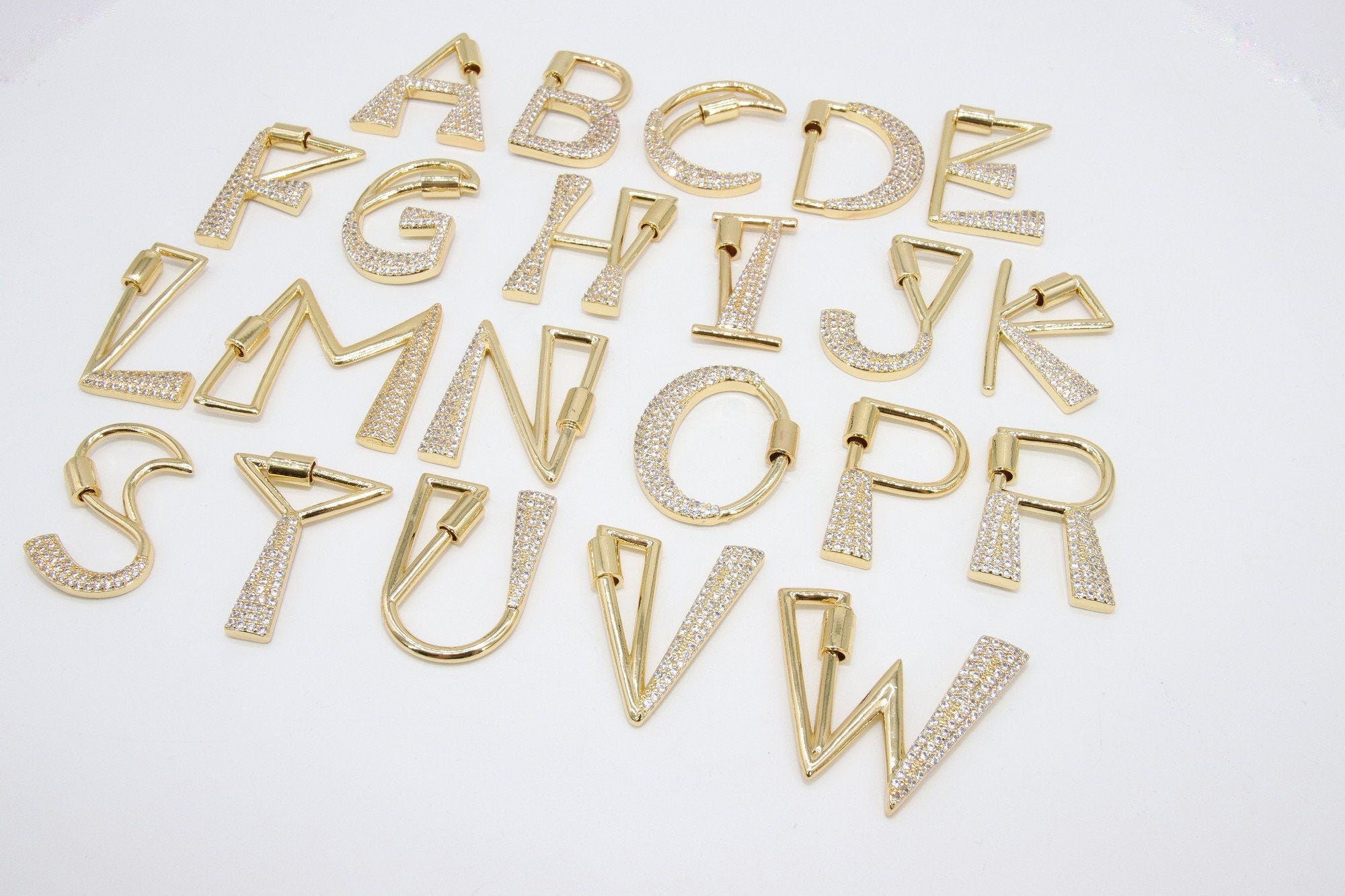 CZ Micro Pave Letter Screw Clasps, Large Gold Connector Links, Jewelry Carabiner Letters for Necklace #2603, Personalized Alphabet