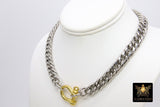 Silver and Gold Curb Chain Necklace, Shackle Chunky Necklace, Stainless Steel Jewelry