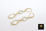 Clear Crystal Quartz Gold Earrings, 14 K Gold Filled Lever Back Hooks, Teardrop Leaf Gemstone Dangle Earrings