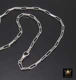 925 Sterling Silver Swivel Front Clasp Necklace, Silver Drawn Rectangle Chain, Fob Clip Clasp Choker