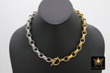 Silver and Gold Rolo Chain Necklace, Toggle Wrap Heavy Necklace, Large Chunky Chain